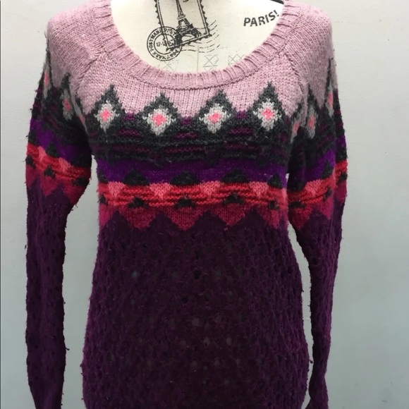 American Eagle Outfitters Women Cable Knit Sweater Purple Tribal Wool Blend S - Picture 1 of 12